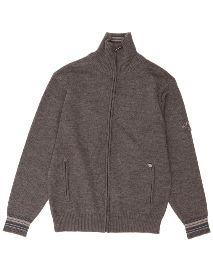 Vintage męski sweter rozpinany XL, szara, dziewicza wełna