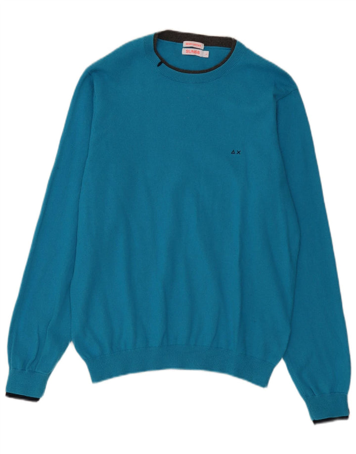 SUN68 Damski sweter z dekoltem w łódkę UK 16, duży, niebieski, bawełniany