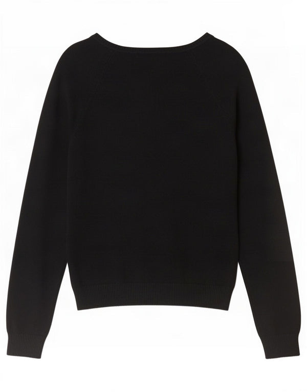 Sweter damski Zara z dekoltem w kształcie litery V, UK 12, średni czarny, bawełniany