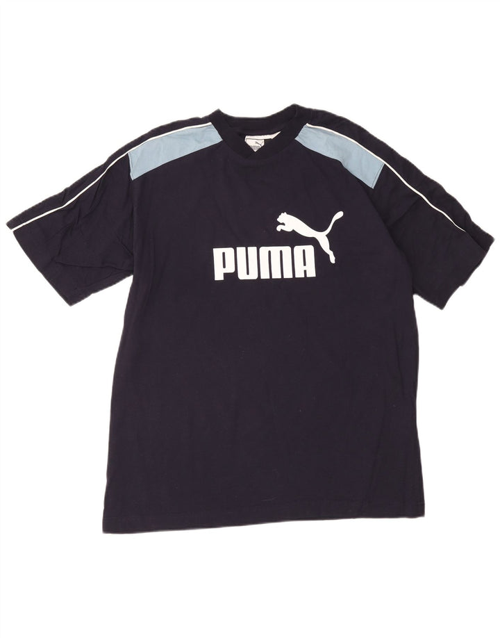 Męska koszulka z grafiką Puma, średnia, granatowa, bawełniana w bloki kolorów