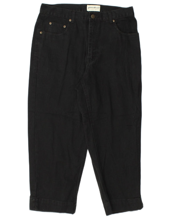 Damskie jeansy Capri Eddie Bauer z wysokim stanem US 12, duże W32 L23, czarne bawełniane