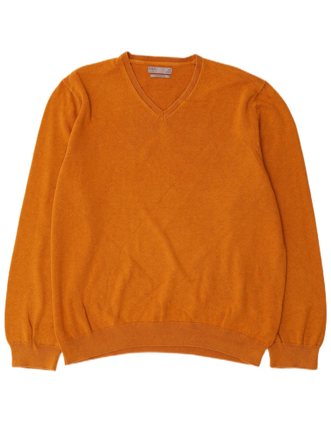 Marks & Spencer Męski sweter z dekoltem w kształcie litery V, 2XL, brązowy, bawełniany
