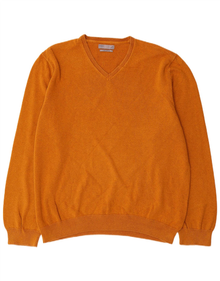 Marks & Spencer Męski sweter z dekoltem w kształcie litery V, 2XL, brązowy, bawełniany