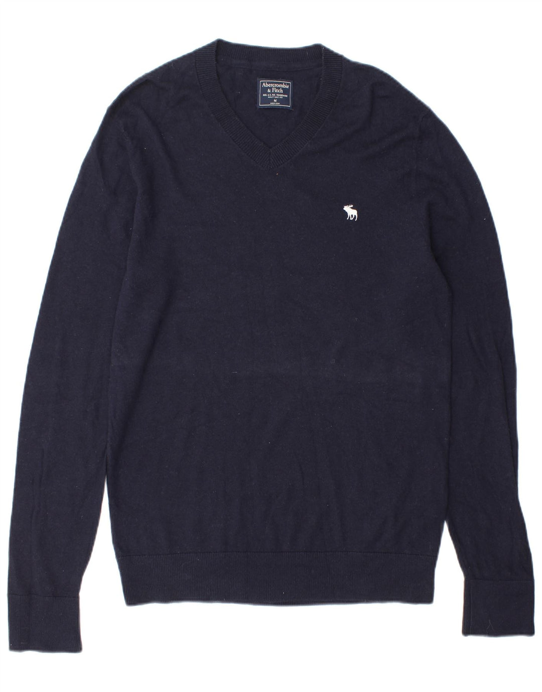 Abercrombie & Fitch Męski sweter z dekoltem w kształcie litery V, średni granatowy wełniany