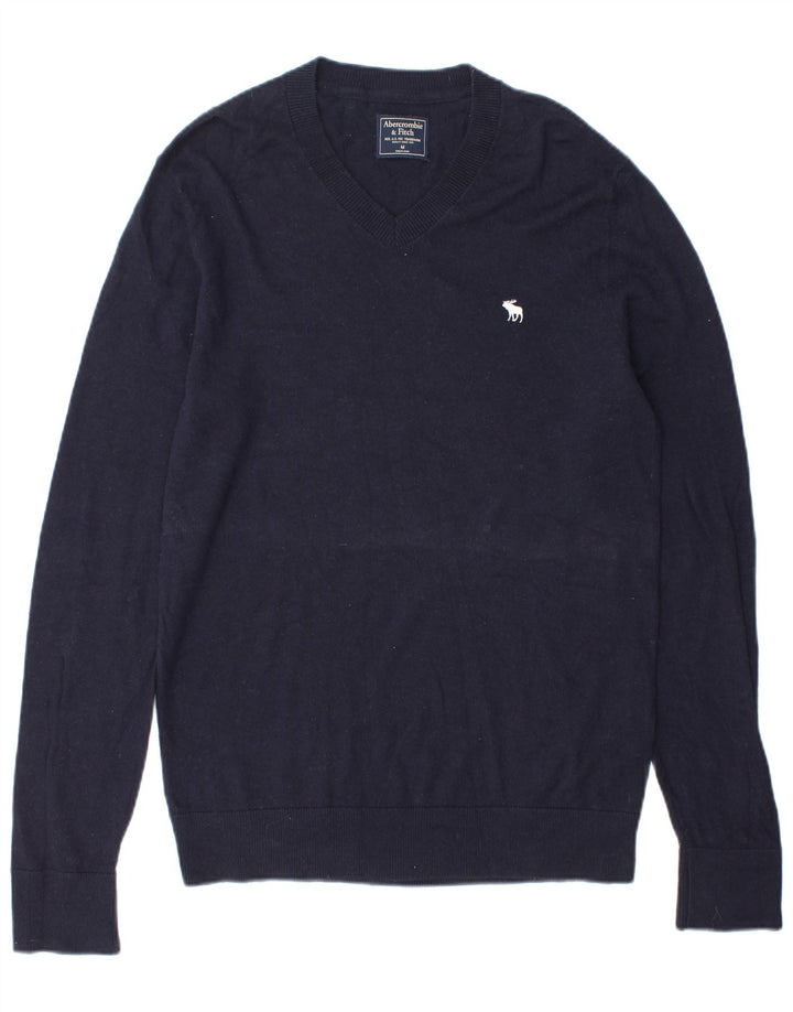Abercrombie & Fitch Męski sweter z dekoltem w kształcie litery V, średni granatowy wełniany