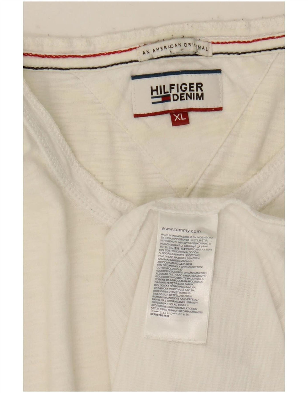 Tommy Hilfiger Męski top z długim rękawem XL, biała bawełna