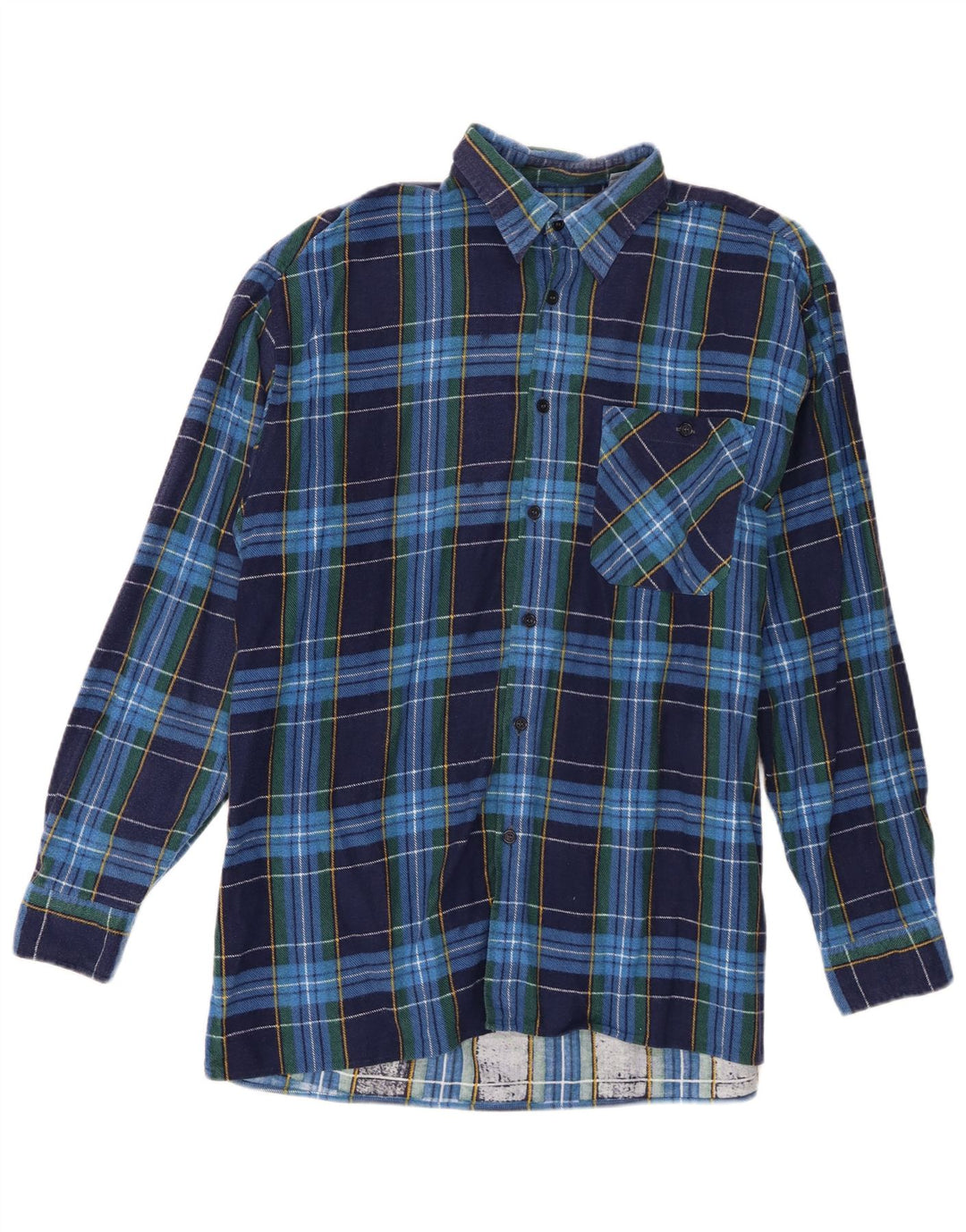 Męska koszula flanelowa w stylu vintage, rozmiar 41/42, duża, niebieska bawełniana krata