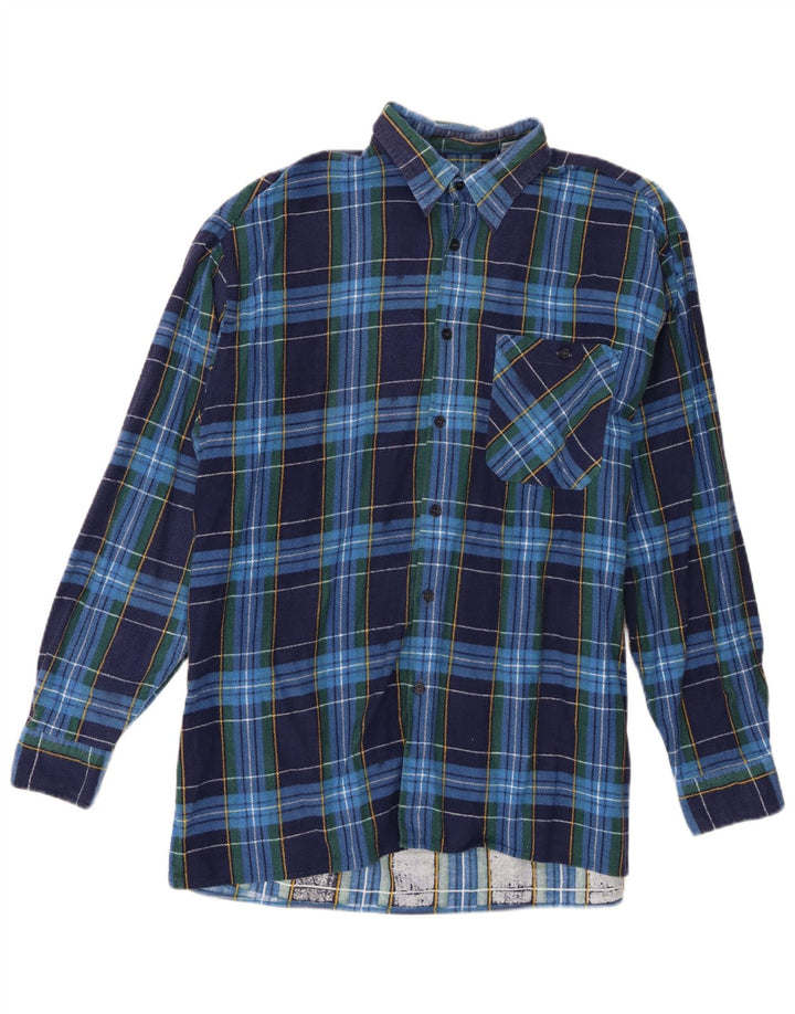 Męska koszula flanelowa w stylu vintage, rozmiar 41/42, duża, niebieska bawełniana krata