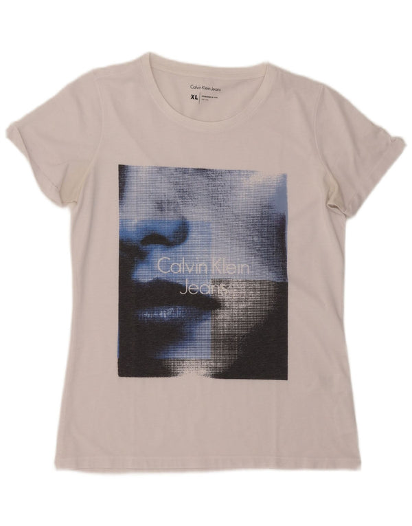 Calvin Klein Jeans Womens Graphic T-Shirt Top UK 18 XL White Polyester