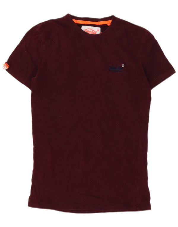 Męski T-shirt z grafiką Superdry, top XS, bordowa bawełna