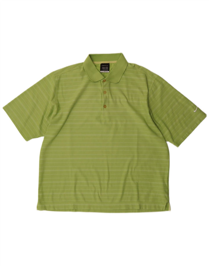 Męska koszulka polo NIKE Fit Dry UK 42/44, duża, zielona, poliestrowa w paski