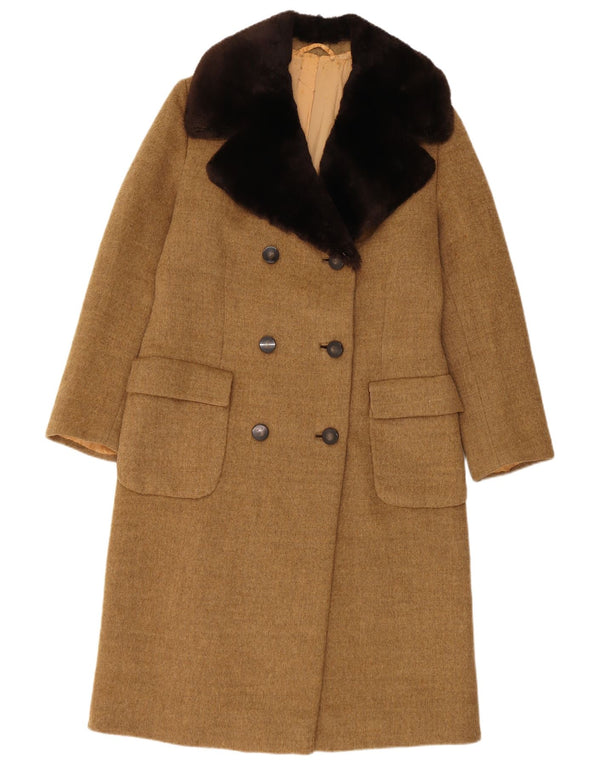 Dwurzędowy płaszcz damski w stylu vintage UK 8 Small Brown