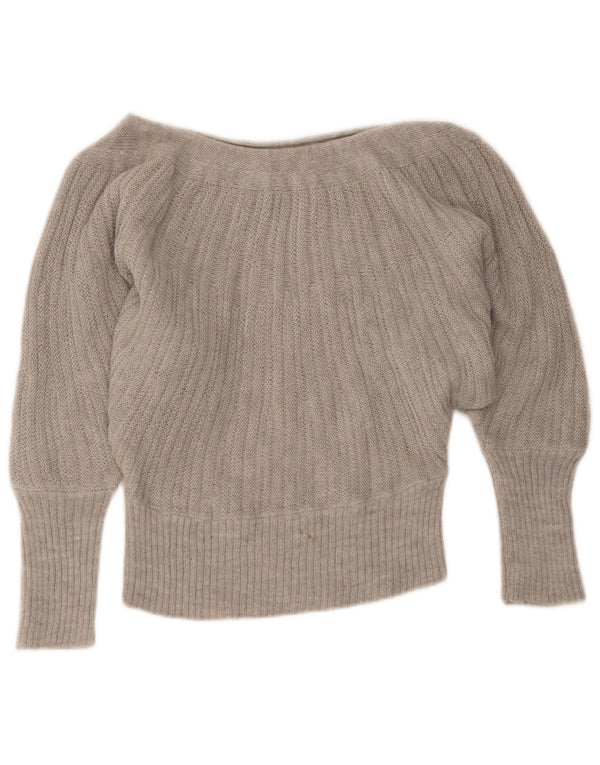 Sweter damski w stylu vintage, z dekoltem w łódkę, UK 6 XS, szary