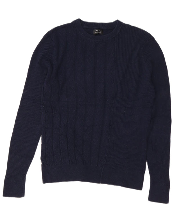 Męski sweter z okrągłym dekoltem Zara, średni granatowy, bawełniany