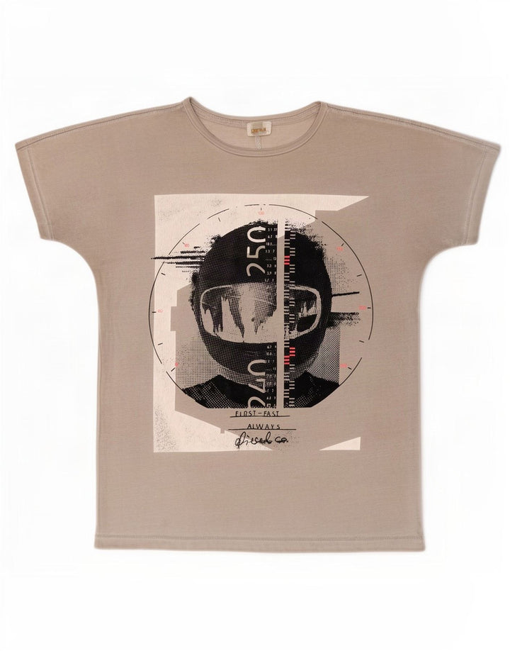 Męski T-shirt Diesel z grafiką, duży, szary, bawełniany