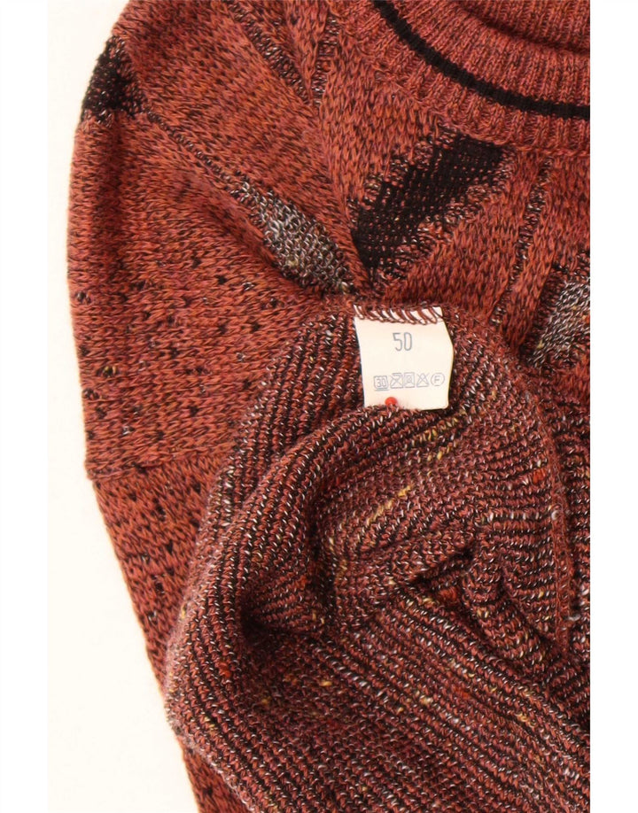 Męski sweter z okrągłym dekoltem w stylu vintage IT 50 Średni brązowy, geometryczny wełniany