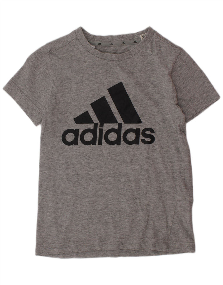 Chłopięcy T-shirt z grafiką ADIDAS, 7-8 lat, szara bawełna