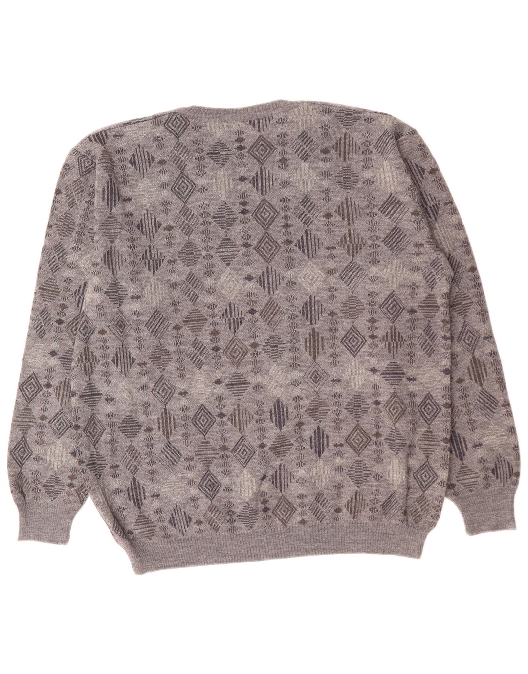 VINTAGE Męski sweter z dekoltem w kształcie litery V, XL, szary, geometryczny