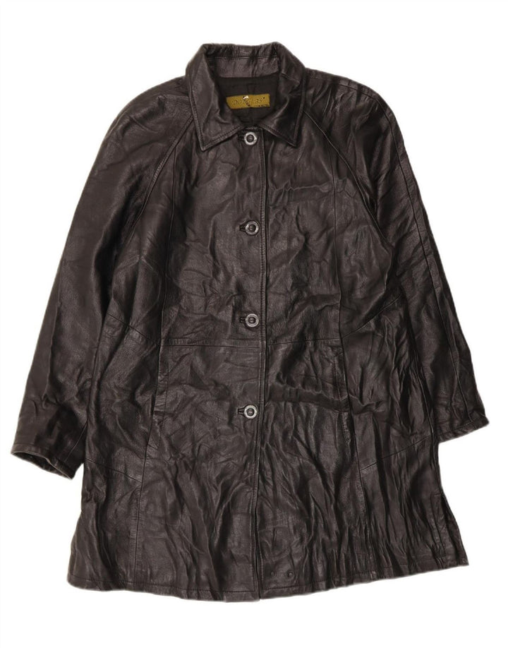 DOUGLAS Womens Leather Coat IT 44 Medium Black Leather