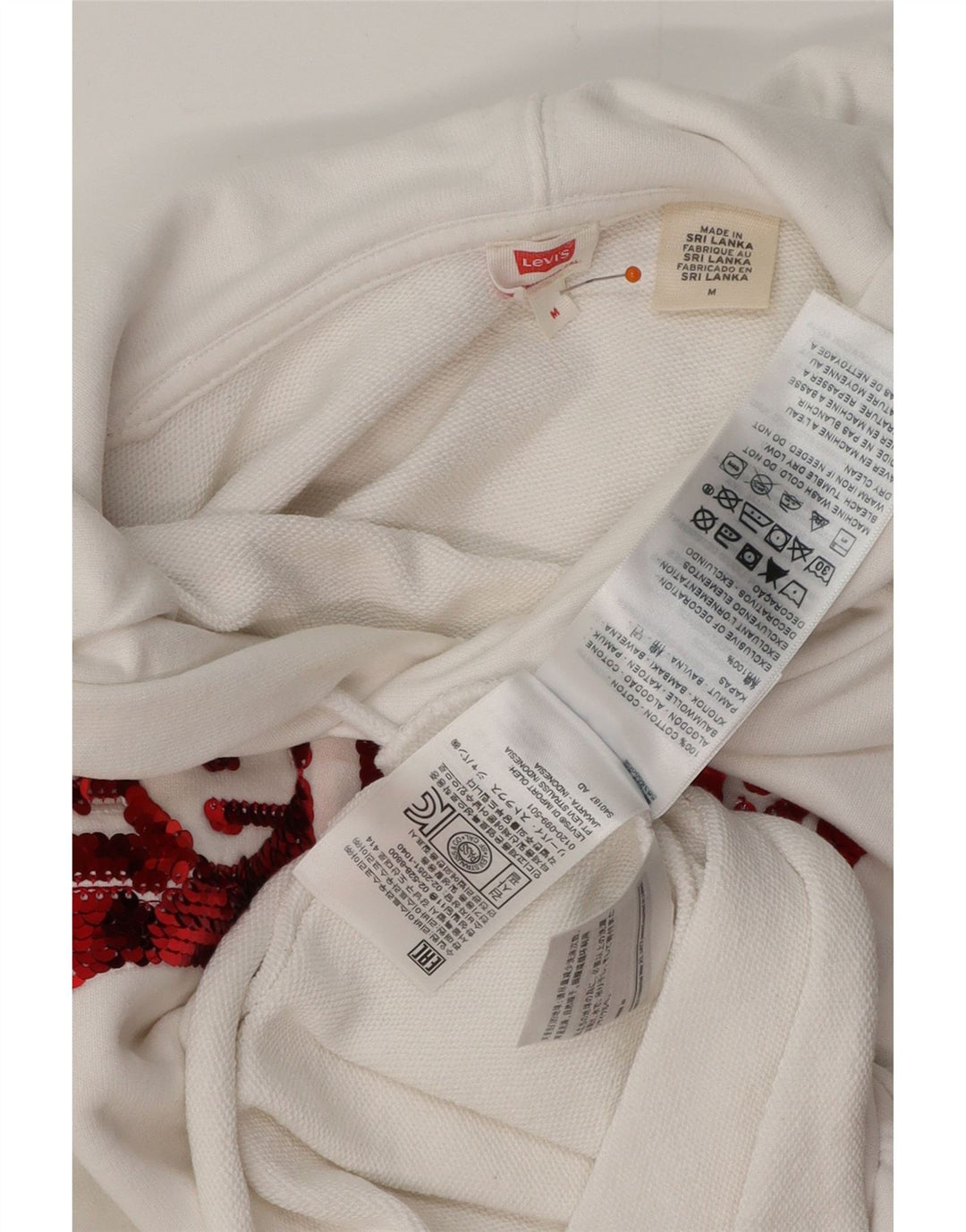 Damski sweter oversize z kapturem LEVI'S, UK 14, średni, biały, bawełniany