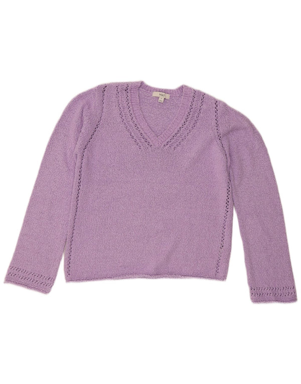 Damski sweter Marks & Spencer z dekoltem w kształcie litery V, UK 14, średni fiolet, bawełna