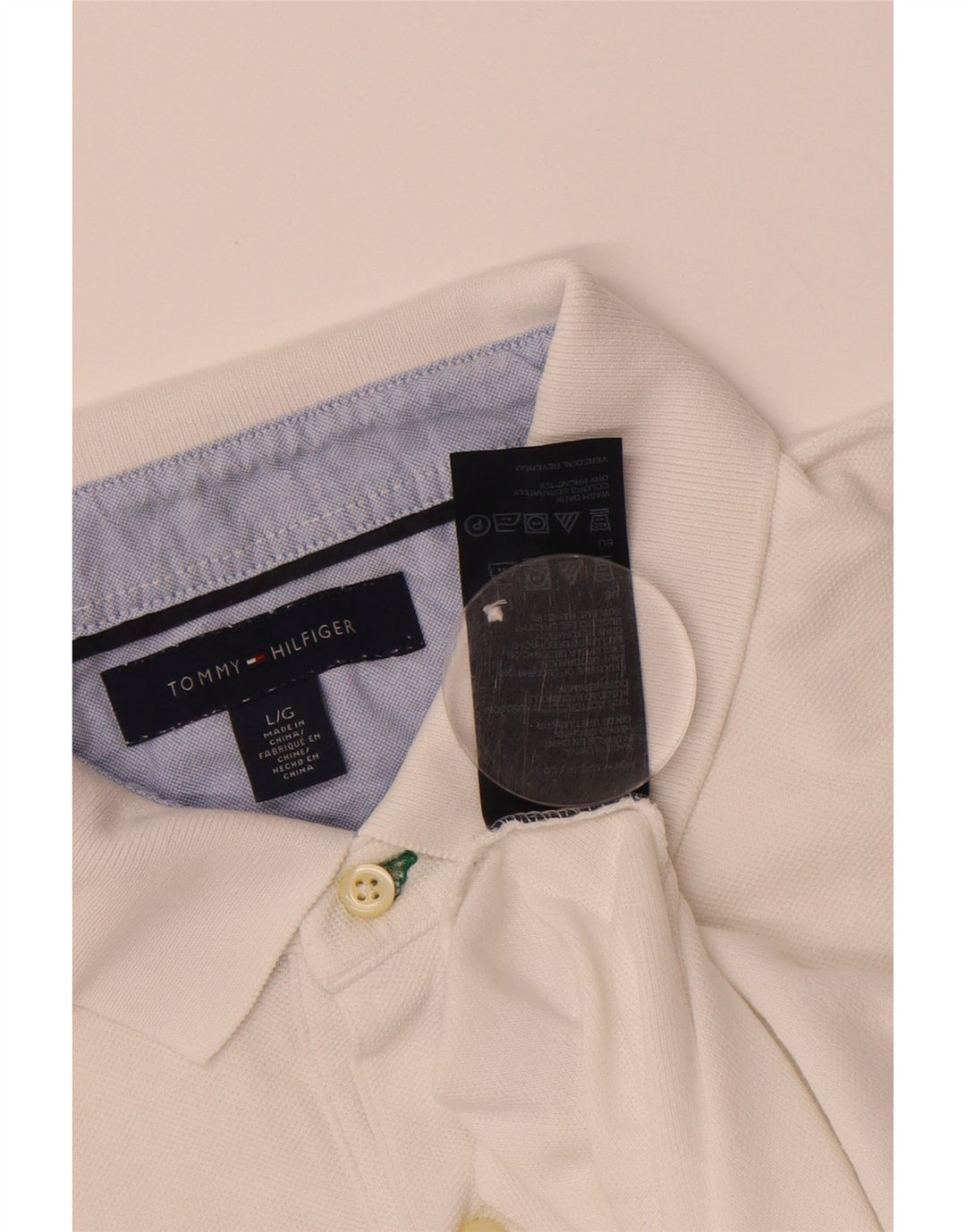 TOMMY HILFIGER Mens Polo Shirt Large White Cotton
