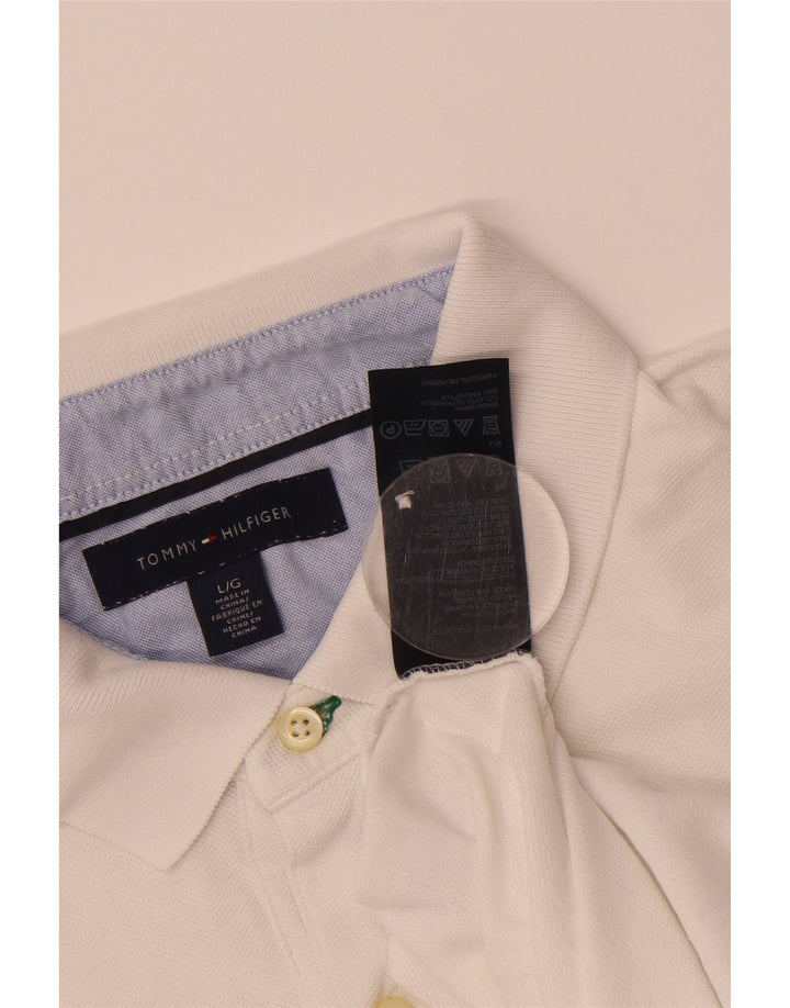 TOMMY HILFIGER Mens Polo Shirt Large White Cotton