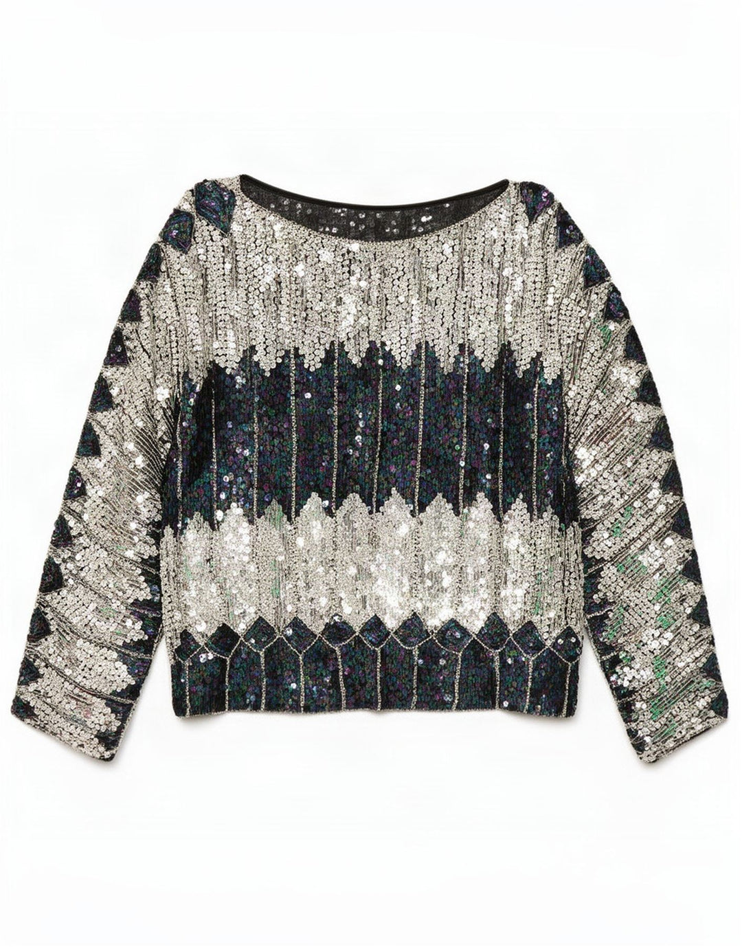 Damska bluzka z cekinami w stylu vintage, UK 20 2XL, wielobarwny blok kolorów