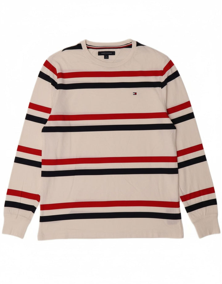 TOMMY HILFIGER Mens Top Long Sleeve Small White Striped Cotton Vintage Tommy Hilfiger and Second-Hand Tommy Hilfiger from Messina Hembry 