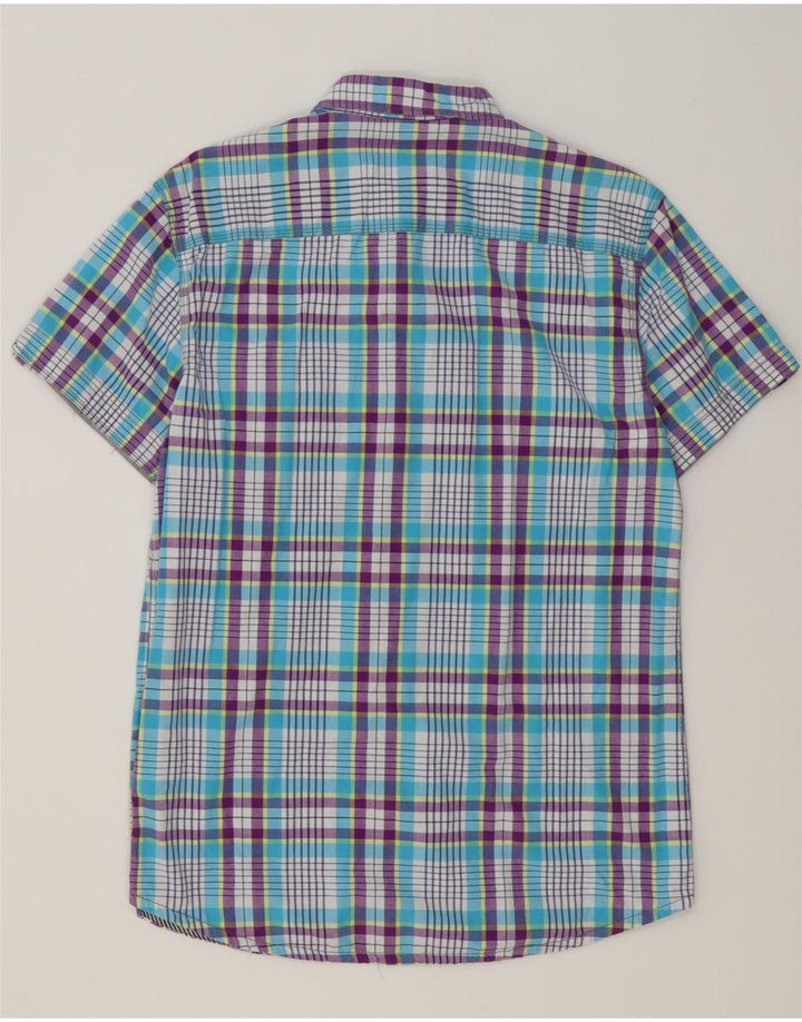 Męska koszula z krótkim rękawem JACK & JONES, bawełniana w średnią niebieską kratkę