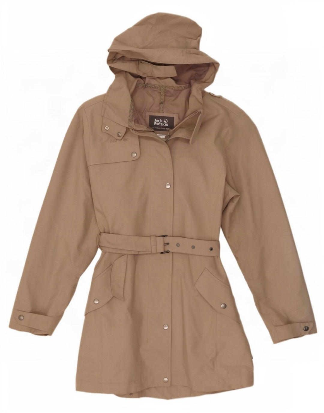 Damski trencz z kapturem Jack Wolfskin UK 8/10, mały, beżowy poliester