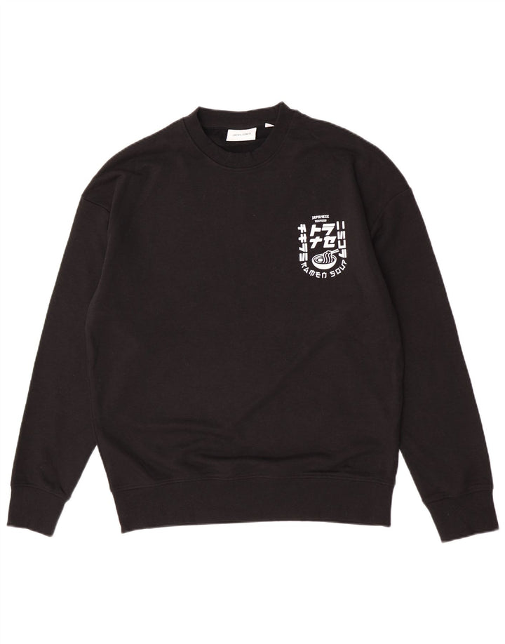Męski sweter z grafiką Jack & Jones, średniej wielkości, czarny, bawełniany
