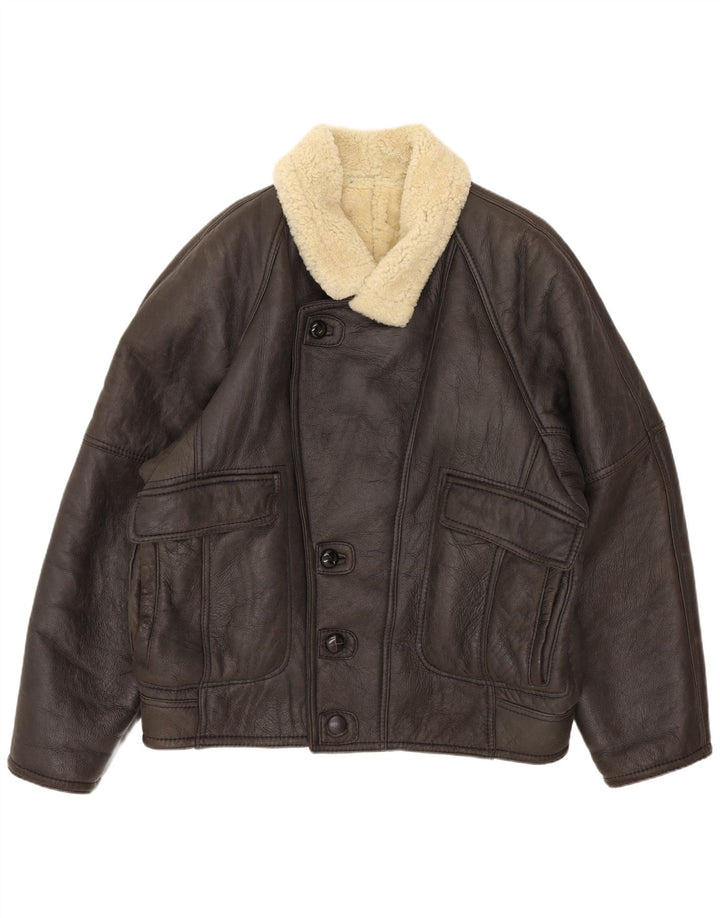 Vintage męska kurtka shearling IT 52 XL brązowa skóra