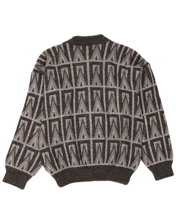 Sweter męski w stylu vintage IT 54 XL Szara, geometryczna wełna
