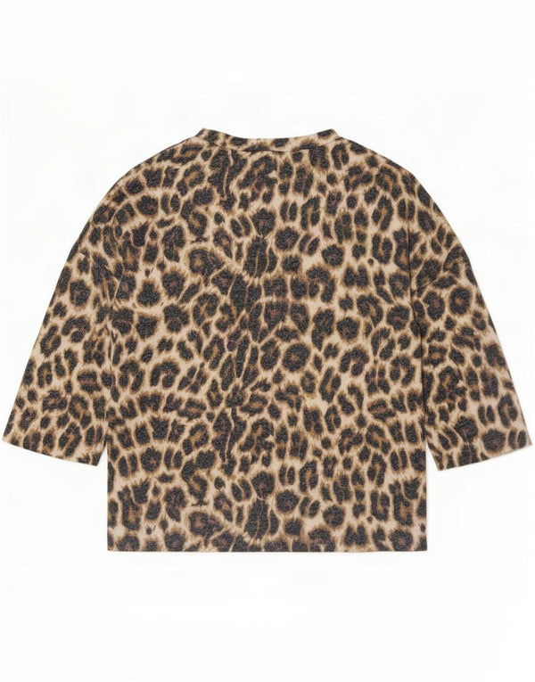 Damski top oversize Zara z rękawem 3/4, UK 10, mały, brązowy, wiskoza z nadrukiem zwierzęcym