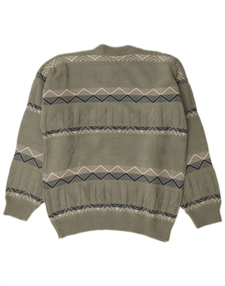 Męski sweter z okrągłym dekoltem w stylu vintage, średnia bawełna w kolorze khaki