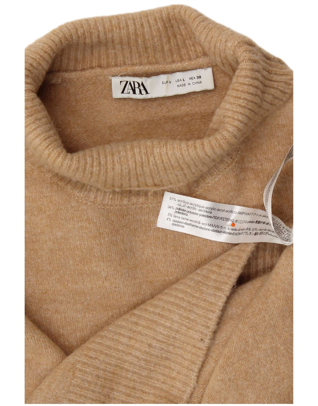 ZARA Womens Crop Oversized Turtle Neck Jumper Sweater UK 16 Large Beige