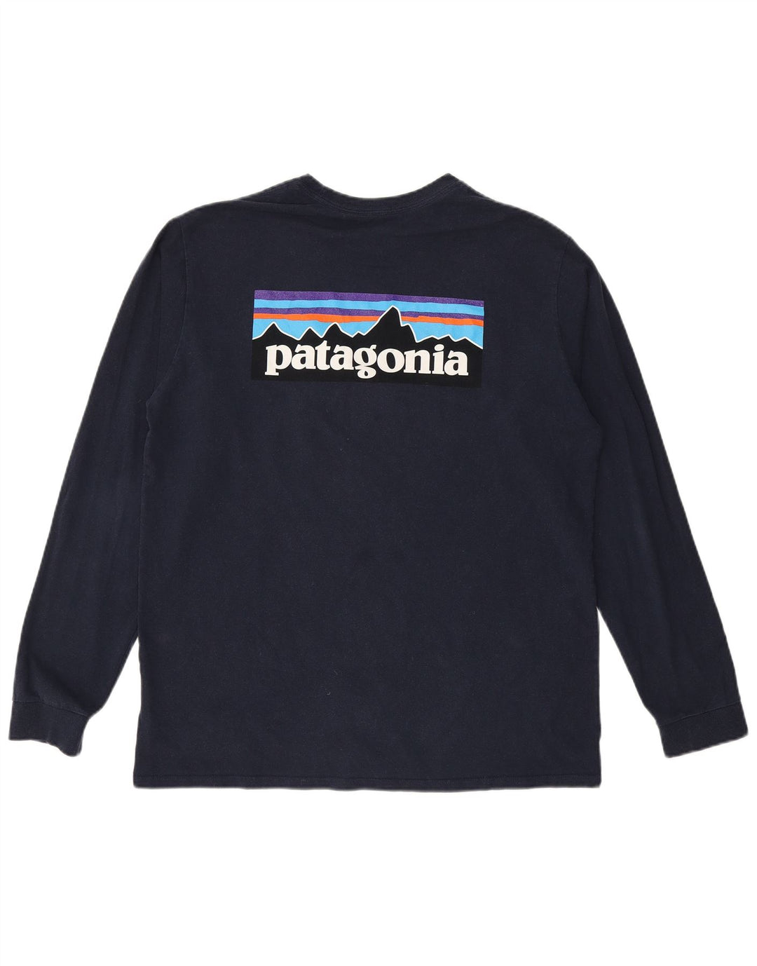 PATAGONIA Męski top z grafiką o regularnym kroju, z długim rękawem, duży, granatowy, bawełniany