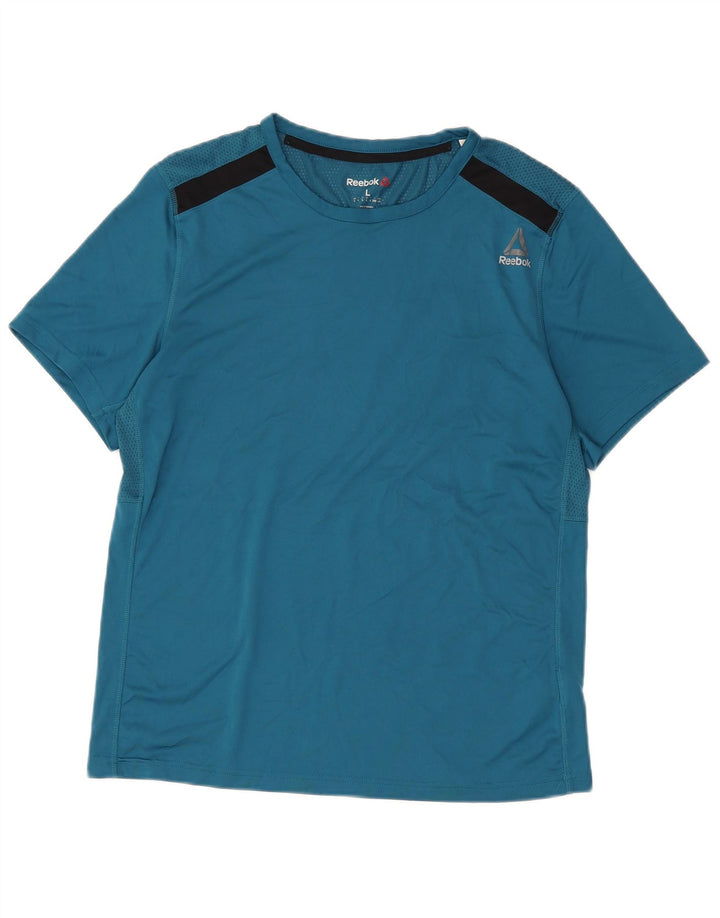 T-shirt męski Reebok Top, duży, niebieski, poliester z blokami kolorów