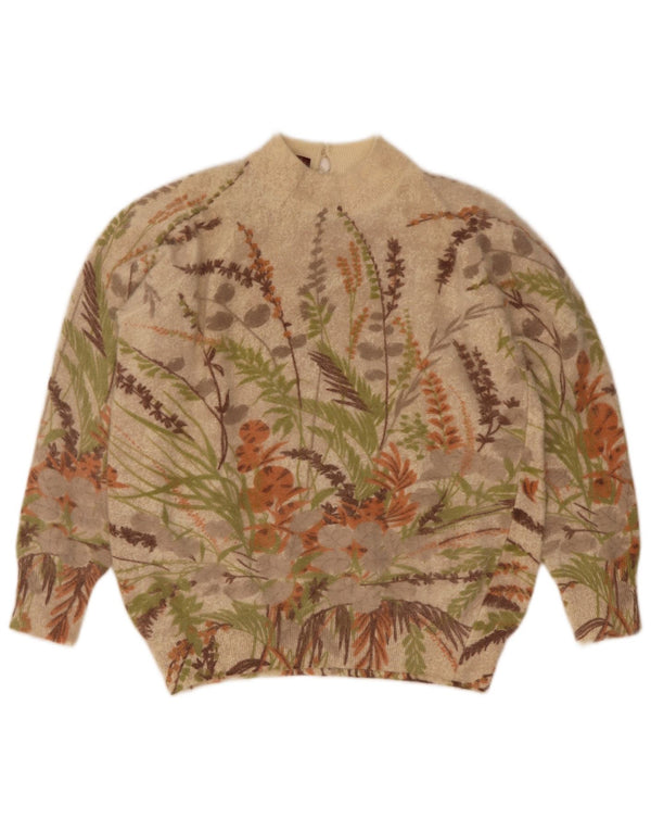 G. Pisano Damski sweter z golfem UK 8 Small Beżowy, kwiatowy, wełniany