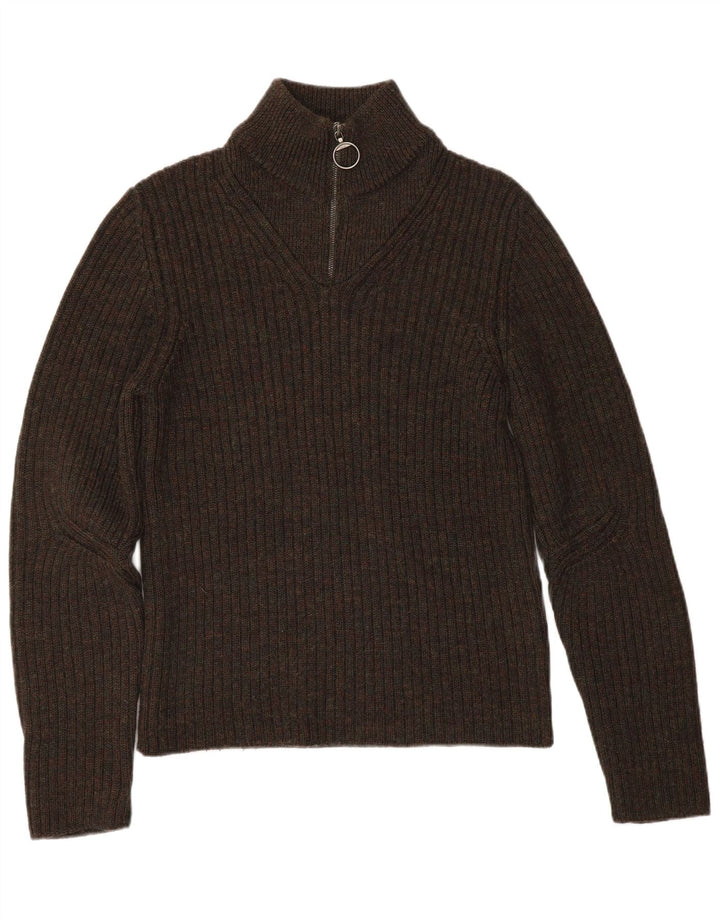 Damski sweter z zamkiem PRADA IT 48 XL, brązowa, dziewicza wełna