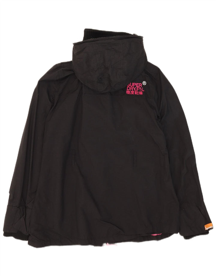 Damska kurtka wiatrówka z kapturem Superdry Windmac UK 16, duża, czarna nylonowa