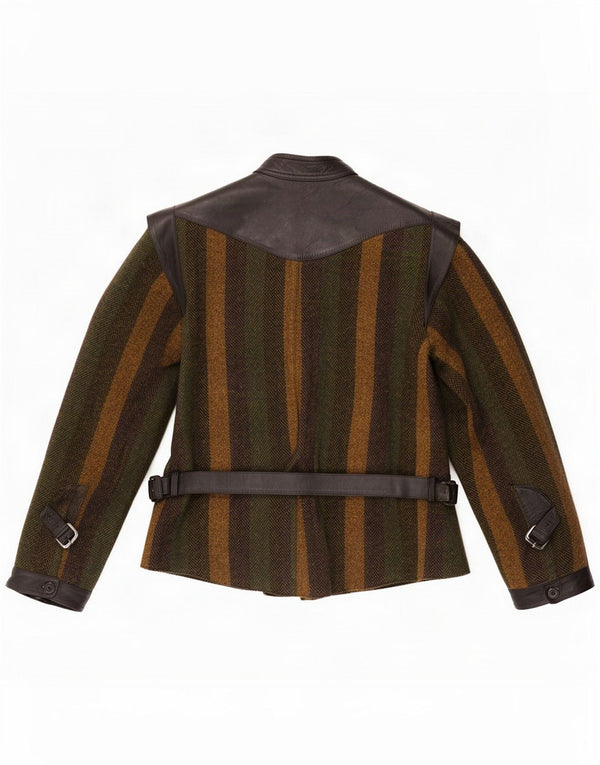 Damska kurtka bomberka w stylu vintage UK 16, duża wełniana w paski khaki