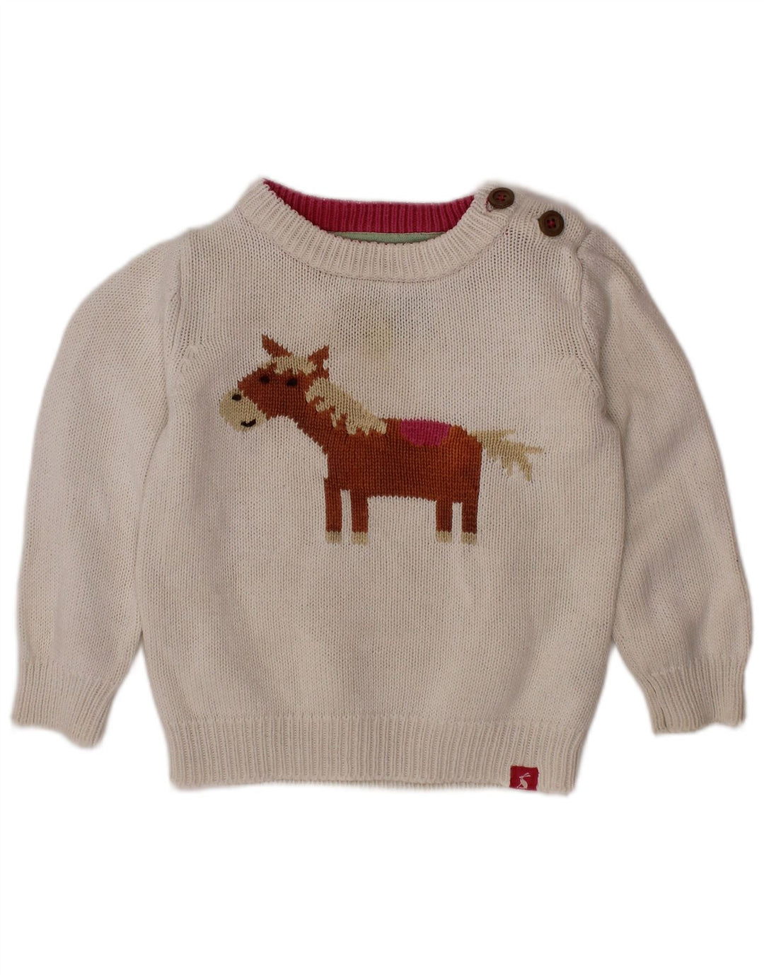 JOULES Baby Girls Sweter z dekoltem w łódkę 12-18 miesięcy Biały nadruk zwierzęcy