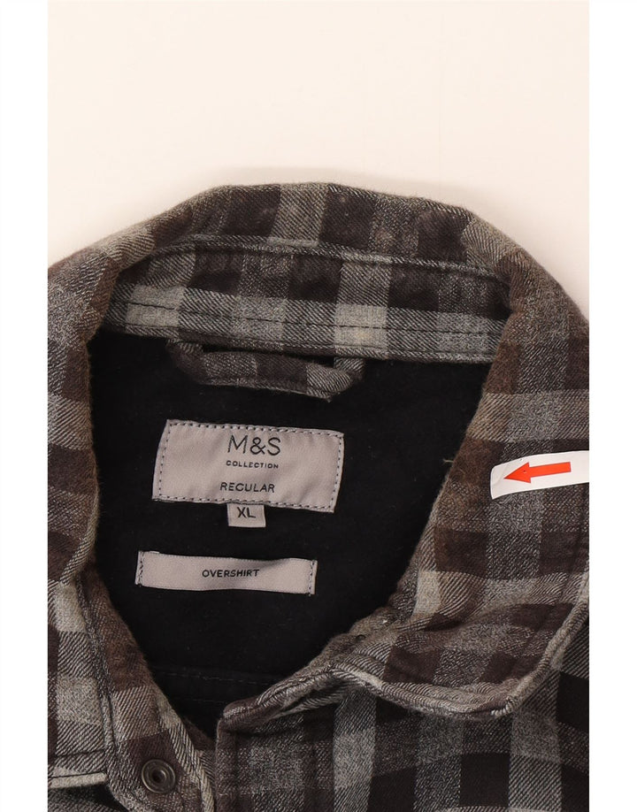 Marks & Spencer Męska koszula wierzchnia o regularnym kroju, flanelowa XL, szara kratka