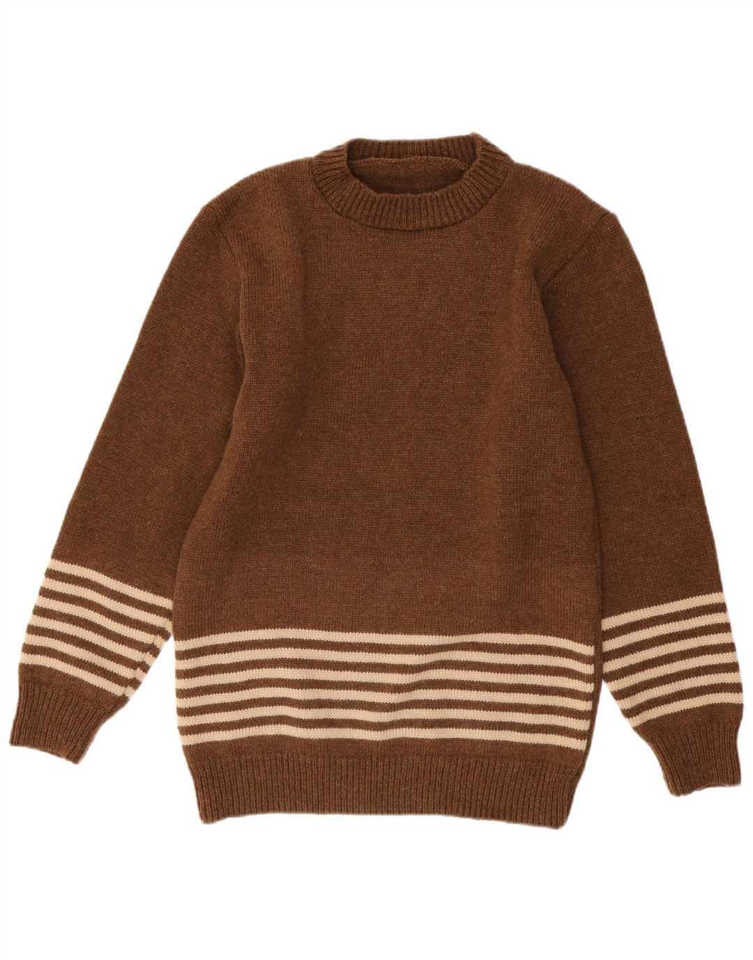 Męski sweter z okrągłym dekoltem w stylu vintage, w średnie brązowe paski