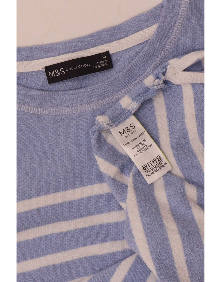 Marks & Spencer Damski top z długim rękawem, UK 10, mały, niebieski, bawełniany w paski