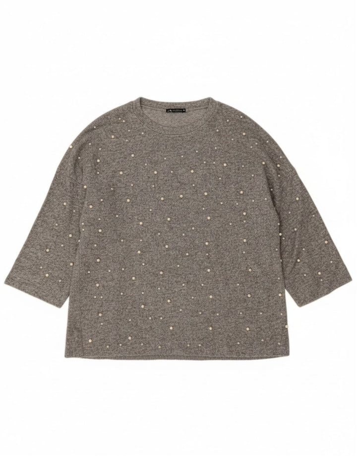 Damski sweter oversize Zara z okrągłym dekoltem UK 14, średni szary