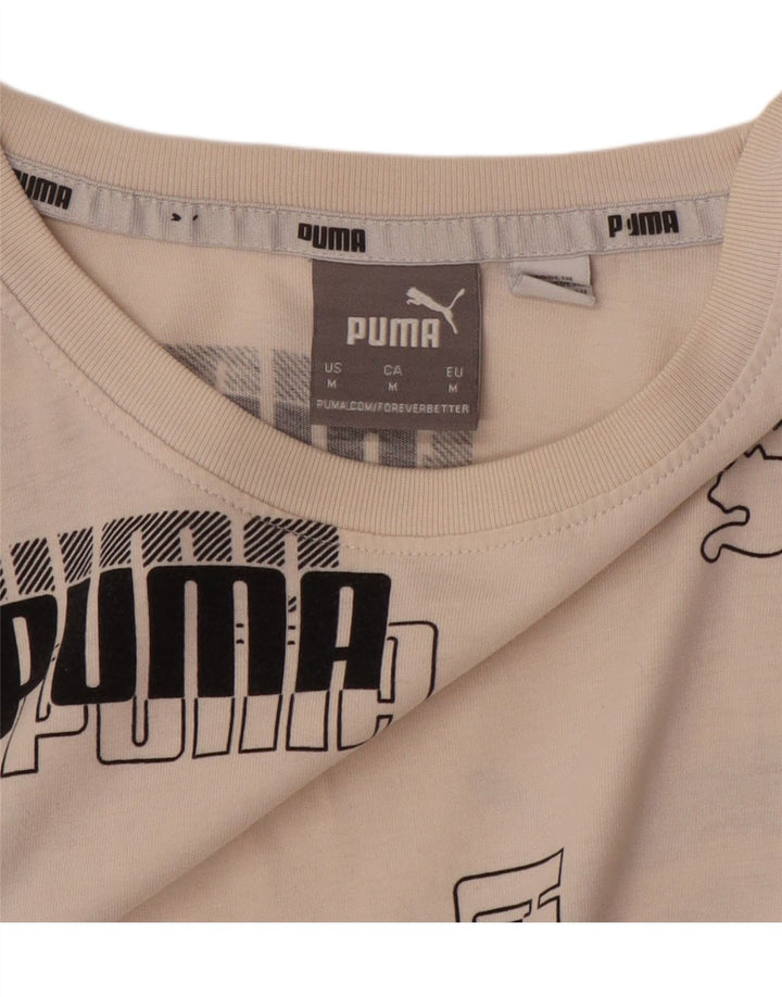 PUMA Womens Graphic T-Shirt Top UK 14 Medium Beige Cotton