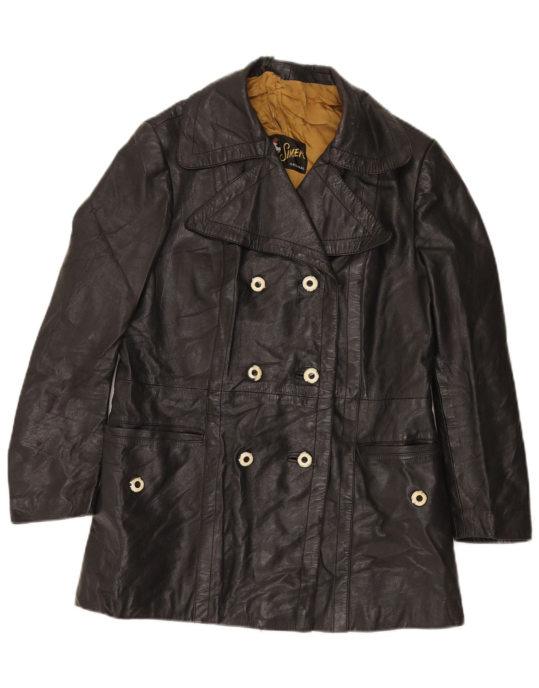 Damska kurtka skórzana dwurzędowa VINTAGE UK 12, średnia czarna